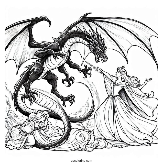 Prince Phillip Fighting Maleficent Dragon To Color