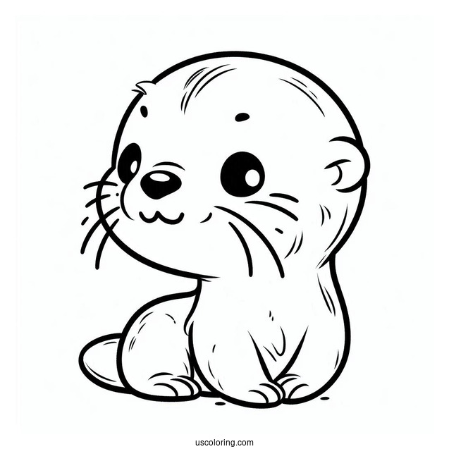 Simple Baby Otter Coloring Page For Preschoolers