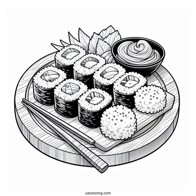Realistic Sushi Coloring Pages Plate