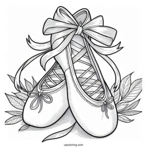 Coloring Sheet Of Ballet Shoes With Laces In A Bow