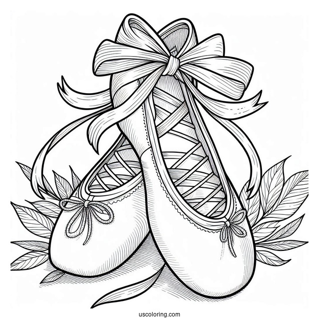 Coloring Sheet Of Ballet Shoes With Laces In A Bow