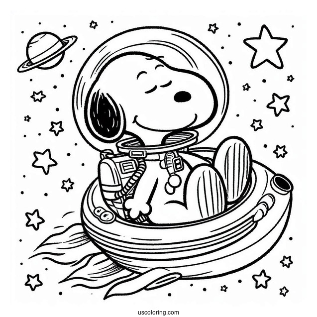 Snoopy In Space Coloring Sheet