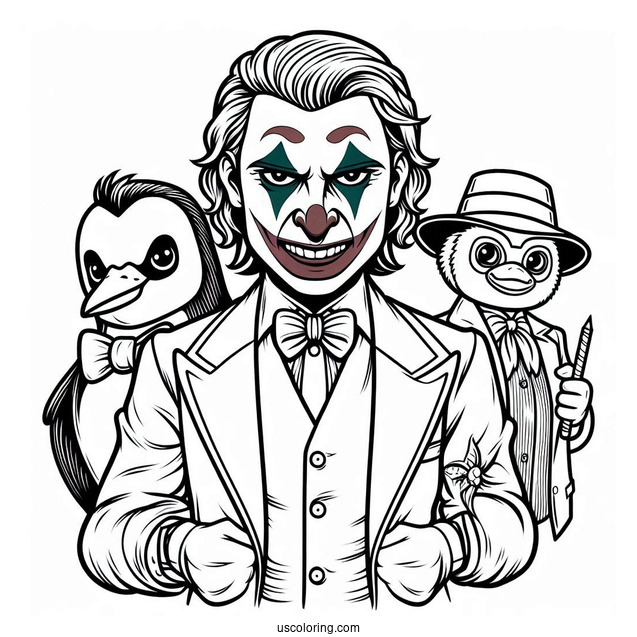Joker Coloring Page With Penguin And Riddler