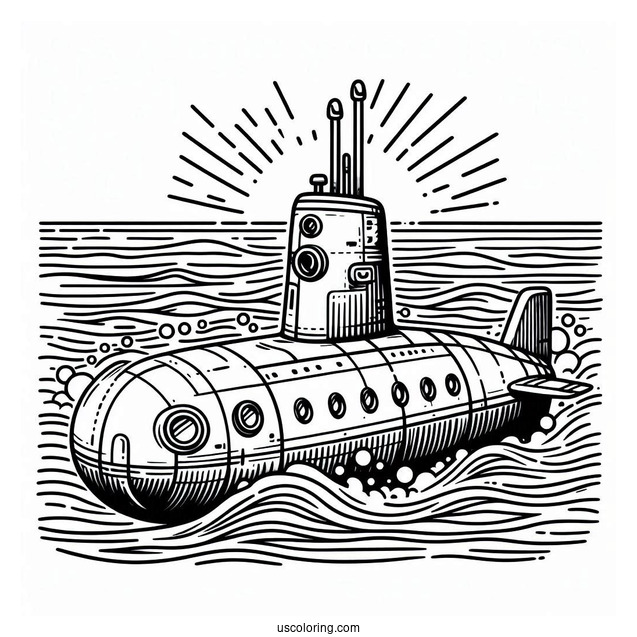 Submarine Coloring Page Of Submersible Surfacing From The Waters