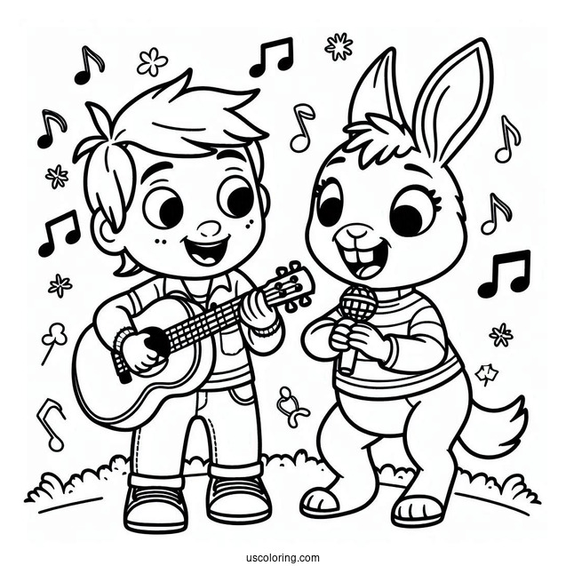 Sing Coloring Page Of Johnny And Ash Playing Music For Preschoolers