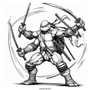 Ninja Turtles Coloring Page Of Adult Raphael Fighting With Twin Sai