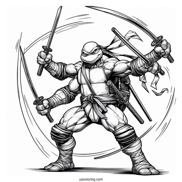 Ninja Turtles Coloring Page Of Adult Raphael Fighting With Twin Sai