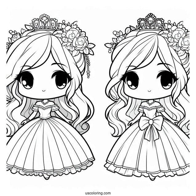Chibi Princess Coloring Page In Ball Gown