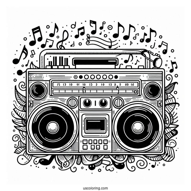 Music Coloring Page Of Vintage Boom Box Coloring Page