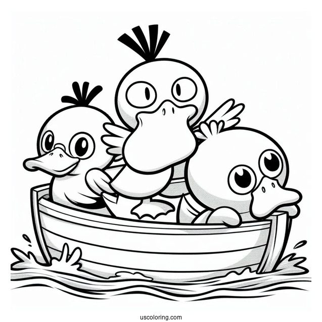 Psyduck Coloring Page On A Boat With Quaxly, Farfetch'd, And Sirfetch'd Ludicolo,