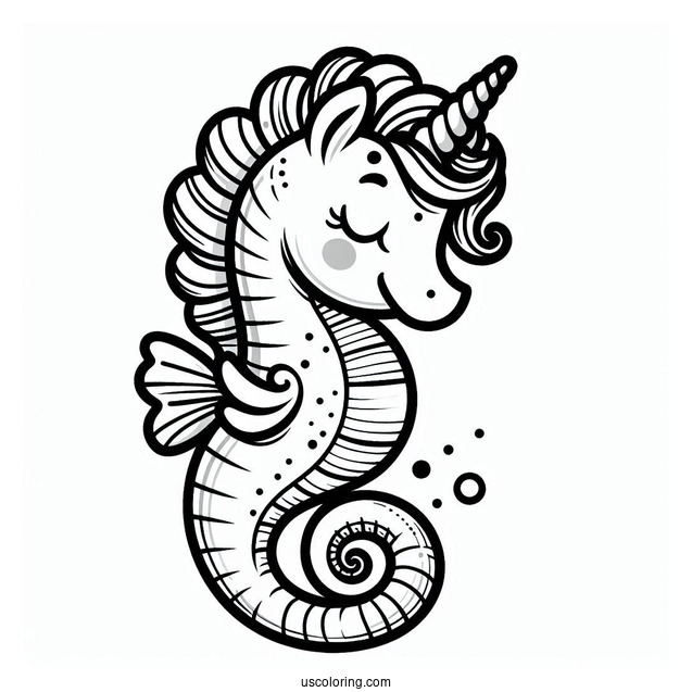 Adorable Unicorn Seahorse To Color