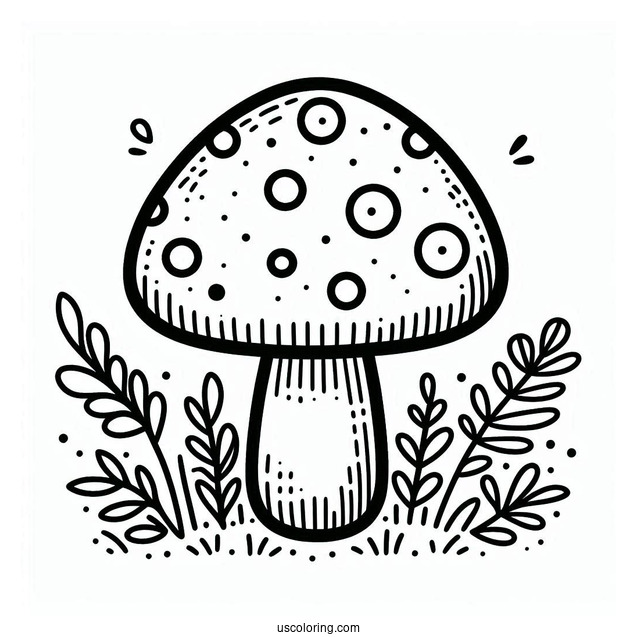 Easy Mushroom Coloring Page With Polka Dots For Kids