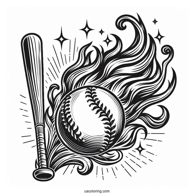 Flaming Baseball To Color For Kids