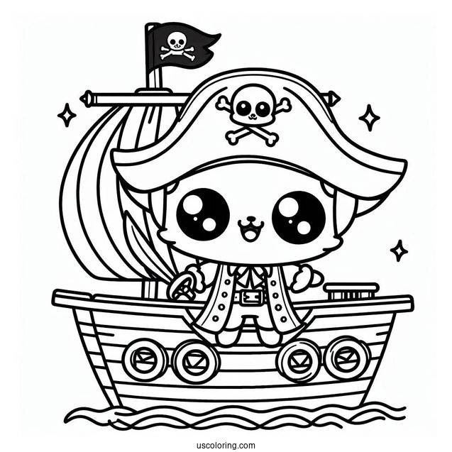 Kawaii Pirate On The Deck Of A Pirate Ship Coloring Page For Kids