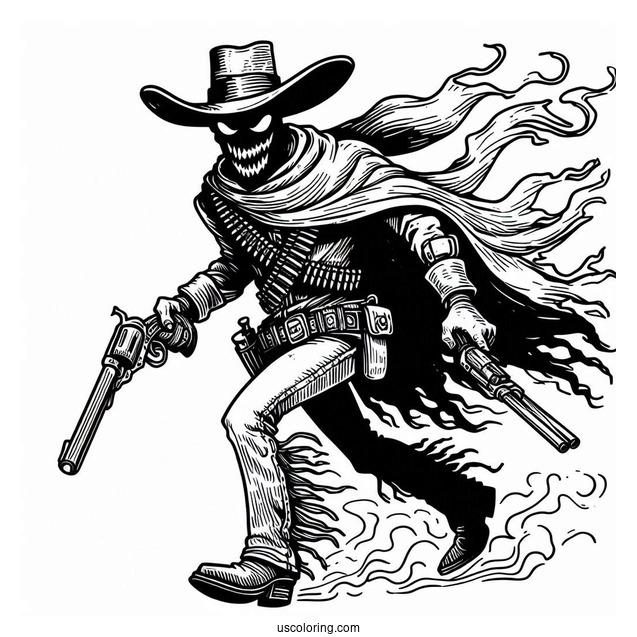 Scary Cowboy Coloring Page In The Wild West