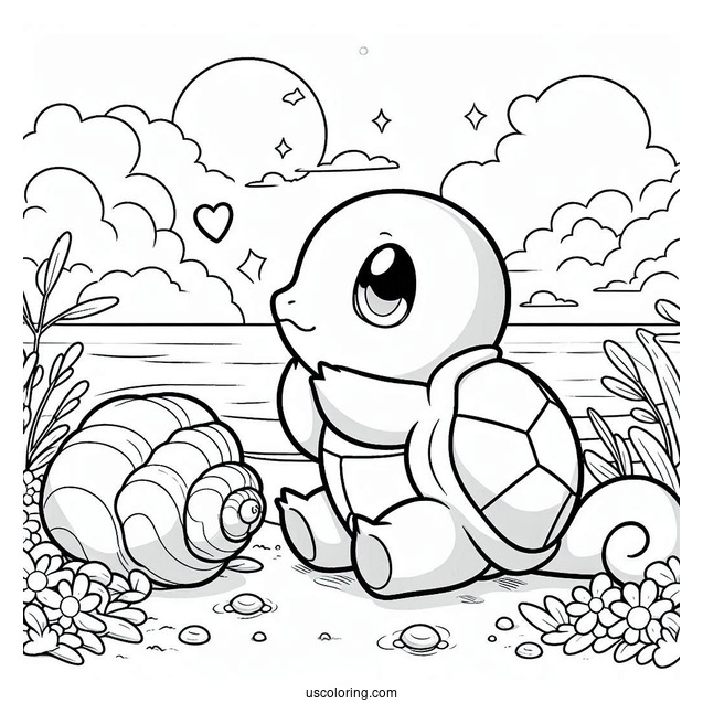 Squirtle Coloring Page Oof Looking At Seashell