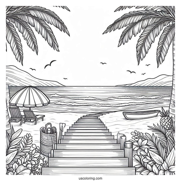 Stairs Leading To The Beach Coloring Page