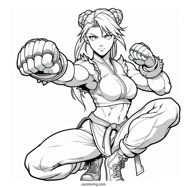 Street Fighter Coloring Page Of Simple Guile In Fighting Pose For Kids