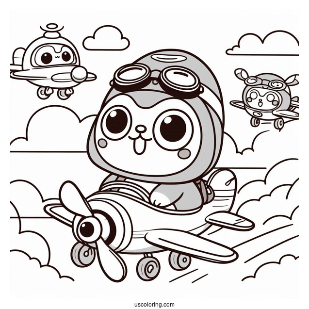 Pororo Coloring Page Of Friends Riding Flying Vehicles
