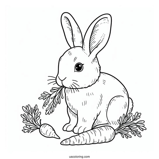 Flop Eared Rabbit Eating Carrot Coloring Picture