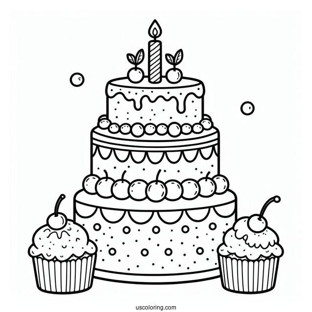Coloring Sheet Of Cute Tiered Birthday Cake