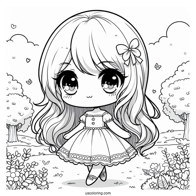 Chibi Girl In A Pretty Dress Walking In Nature