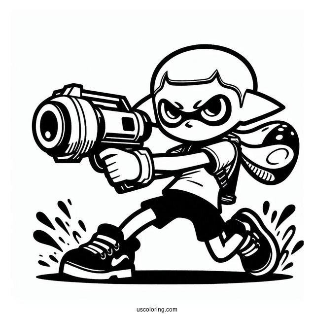 Splatoon Coloring Page Of Agent 3 Fighting Hiro Octoling For Kids