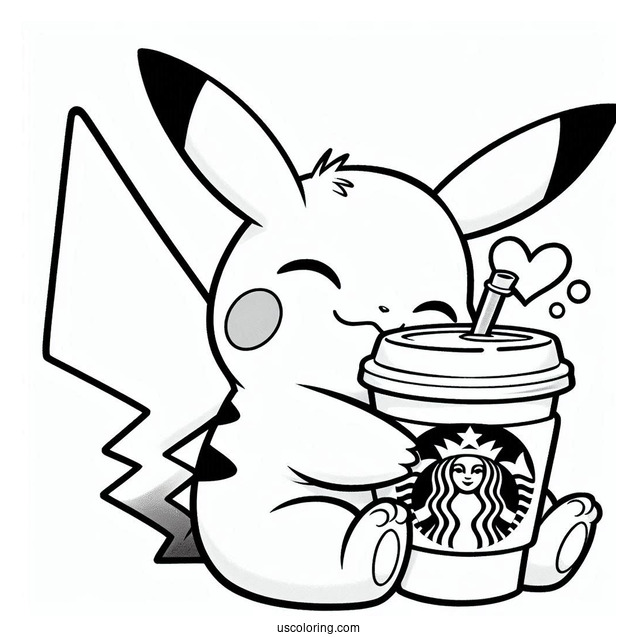 Pikachu Hugging A Starbucks Coloring Page Coffee For Kids