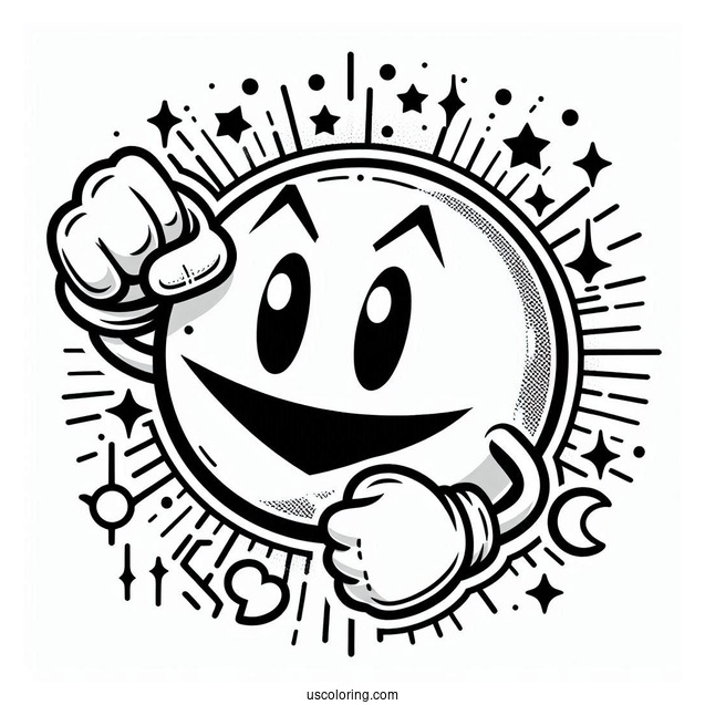 Pac-Man Coloring Page With Fist In The Air