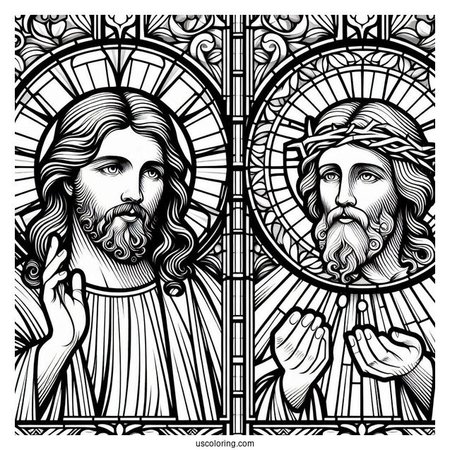 Detailed Jesus Coloring Pages Stained Glass