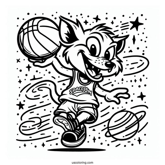 Easy Outline Of Tasmanian Devil Holding Basketball Space Jam Coloring Page