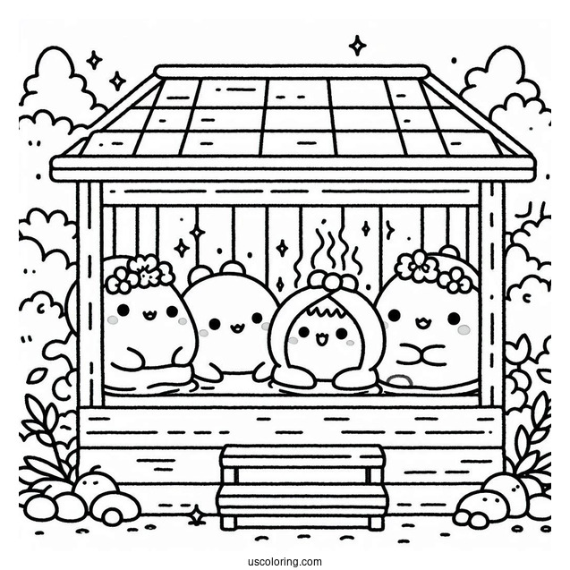 Sumikko Gurashi Coloring Page Of Friends In Japanese Sauna