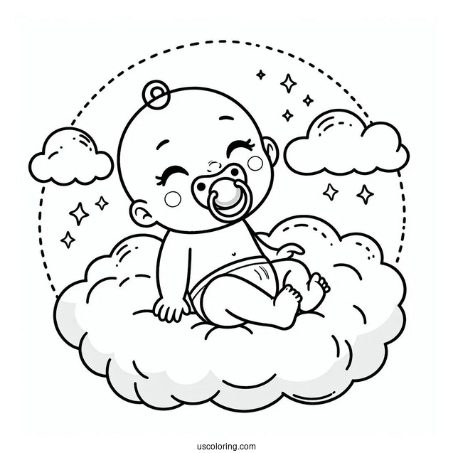 Baby Coloring Page With Pacifier Lying On Cloud