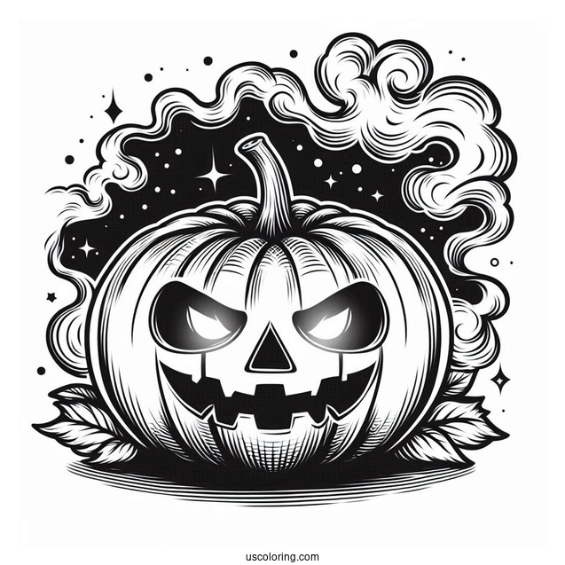 Pumpkin Coloring Page Of Jack O Lantern With Smoke Coming Out Of Its Eyes