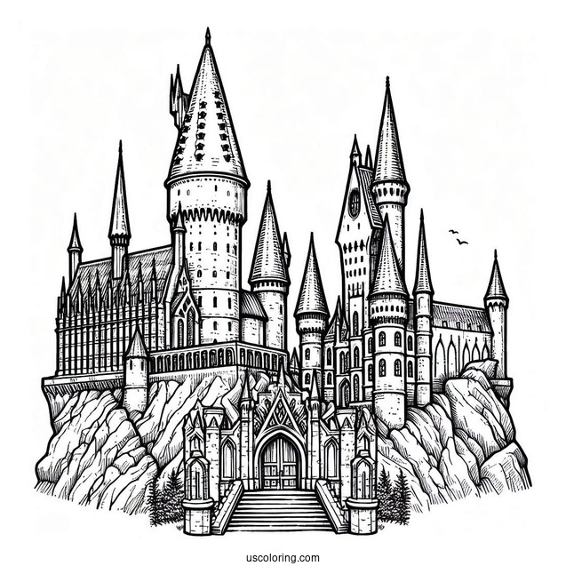 Detailed Hogwarts Castle Coloring Page