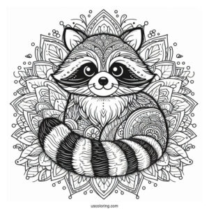 Raccoon Coloring Page In A Flower Mandala