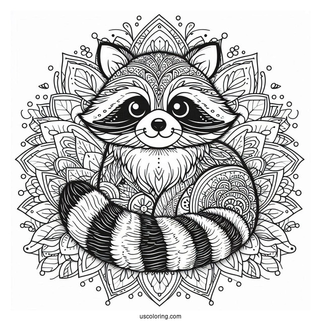 Raccoon Coloring Page In A Flower Mandala