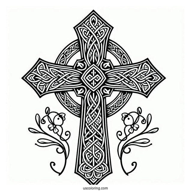 Celtic Cross Coloring Page With Embellishments For Kids