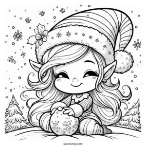 Mischievous Elf Making a Snow Ball
