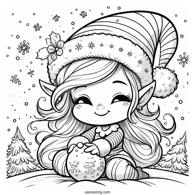 Mischievous Elf Making a Snow Ball