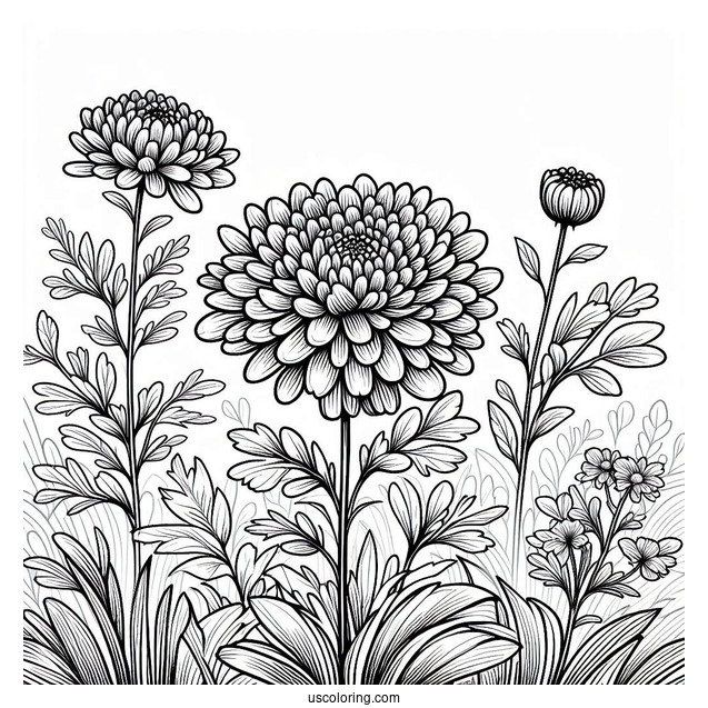 Flower Coloring Pages Of Chrysanthemum In The Field