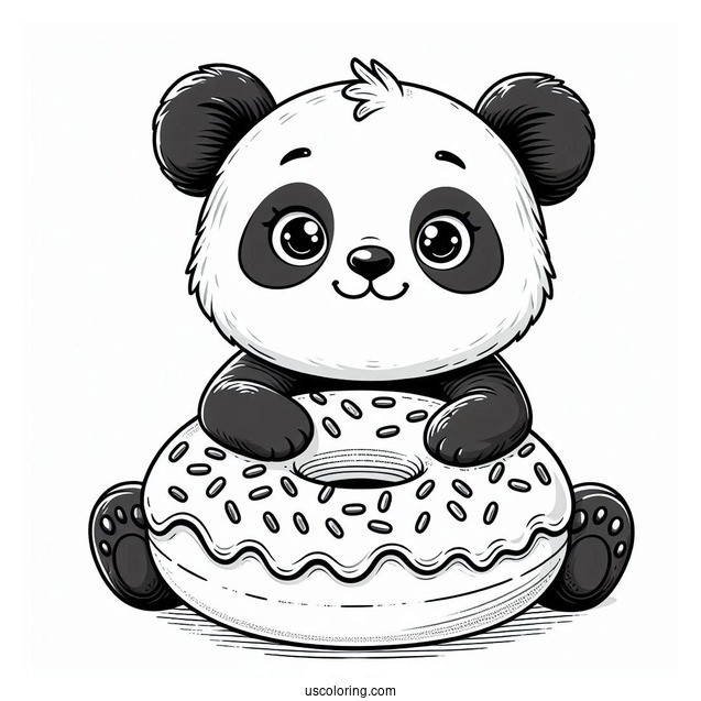 Panda Coloring Page Donut Treat with Ears and Face For Preschoolers