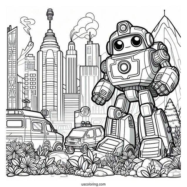 Detailed Rescue Bots Coloring Page Of Boulder In The City