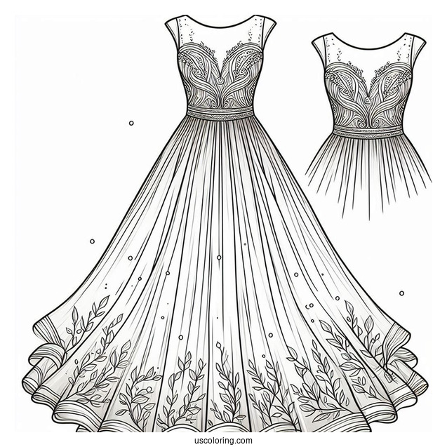 Full Length Dress Coloring Page With Sheer Beaded Bodice