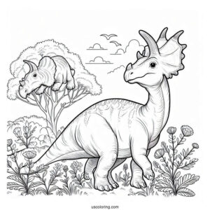 Parasaurolophus Coloring Page With Triceratops