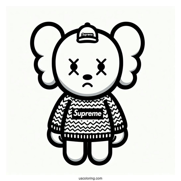 KAWS Coloring Page Companion In Supreme Sweater