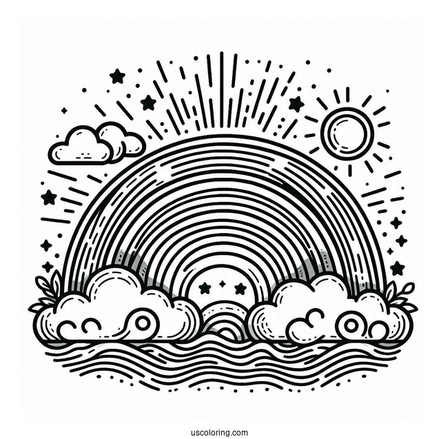 Full Page Rainbow With Sun And Cloud To Color