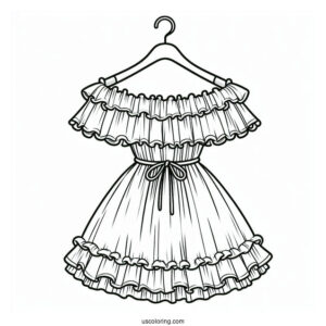 Off Shoulder Dress Coloring Page With Ruffles