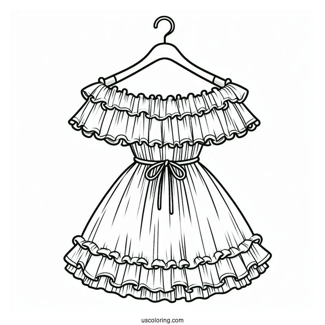 Off Shoulder Dress Coloring Page With Ruffles