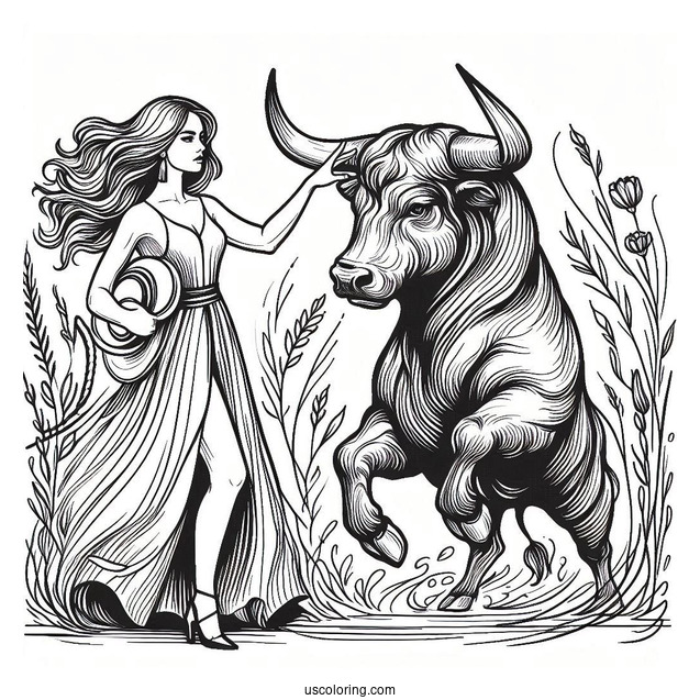 Matador With Fighting Bull Coloring In